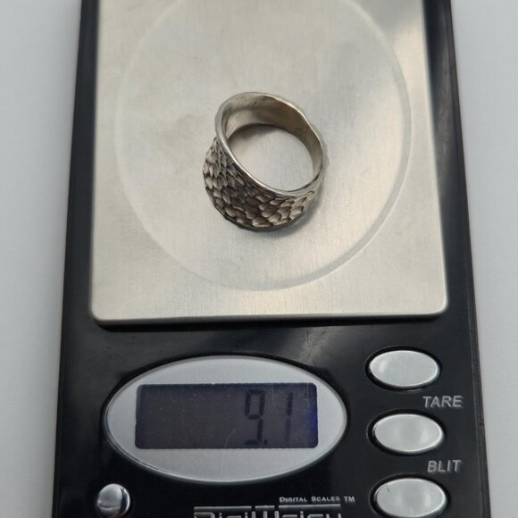 Size 7.5 Sterling Silver Crater Pattern Wide Rustic Band Ring A4057 - Picture 8 of 8